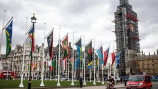 Flags of Commonwealth nations flying at Westminster