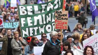 People at a Belfast protest against abortion laws