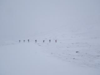 Hillwalkers in a blizzard in Northern Cairngorms on 4 March