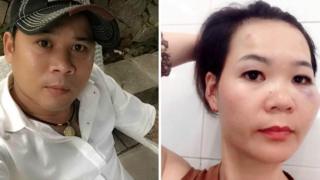 Ông Phan Hùng (trái) đưa lên mạng đoạn video chiếu cảnh đánh bà Lê Mỹ Hạnh