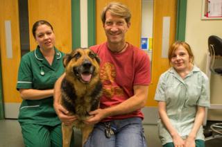 Police dog Nero with handler PC Clive Warncken and veterinary staff