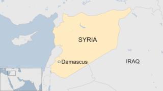 Map shows the area of Damascus in Syria