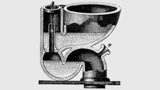 19th Century engraving depicting a water closet by Jennings of Lambeth, with valve and S-bend
