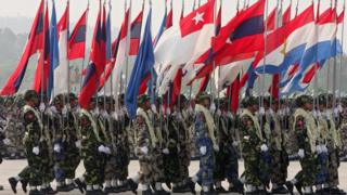 Myanmar's army marches during an annual parade