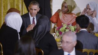 Former US President Barack Obama hosts the annual Iftar dinner celebrating the Muslim holy month of Ramadan in the East Room of the White House July 22, 2015