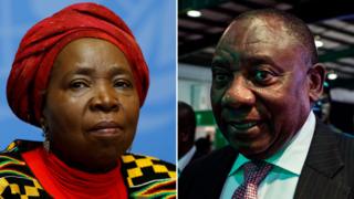 A composite image showing Nkosazana Dlamini-Zuma and Cyril Ramaphosa