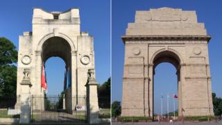 Arch of Remembrance in Leicester and India Gate in New Delhi, India