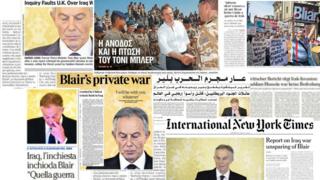 Composite of newspaper front pages showing reaction to Chilcot report