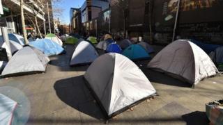 Tents on central Sydney shopping street