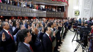 Newly elected governors of the National Constituent Assembly are seen during the swearing in ceremony at the Palacio Federal Legislativo, in Caracas, Venezuela October 18, 2017