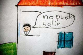 Uno de los dibujos de los niños del Centro Educativo Dr. Bloem en Sacoj Mixco y la escuela oficial del asentamiento La Paz en Villa Nueva de Guatemala sobre violencia.