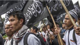 Aksi anti-Perppu Ormas Hizbut Tahrir Indonesia, 18 Juli 2017 di Jakarta.