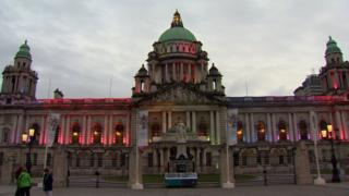 Belfast City Hall with rainbow lighting