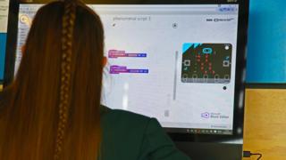 一位學生正在使用Micro:Bit 工具編程(資料圖)