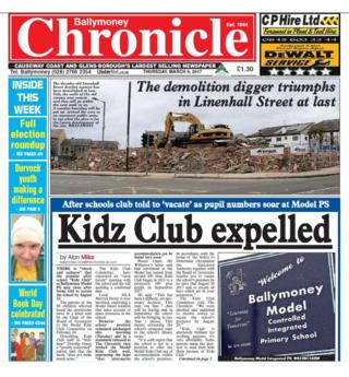 The front page of the Ballymoney Chronicle