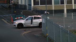 Damaged car at the scene