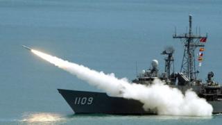 This file photo taken on September 4, 2003 shows a Standard surface-to-air missile being launched from a Perry-class frigate of the Taiwan navy during wargames in the waters off Litzechien, northeastern Ilan county.
