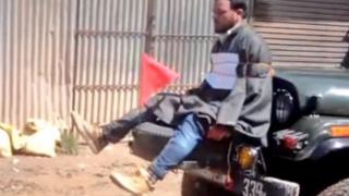 জিপের সামনে বাঁধা মানব ঢাল