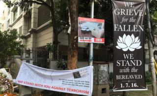 Memorial banners outside