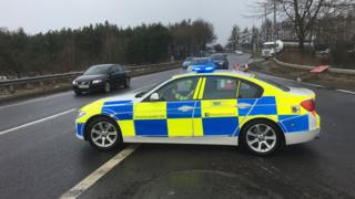 Police near scene of accident on the M9