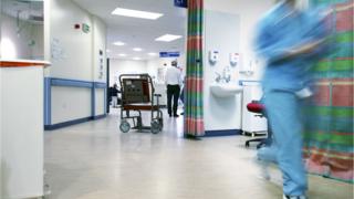 Hospital ward. Empty wheelchair on the accident and emergency ward