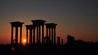The Temple of Bel in Palmyra after a large explosion destroyed the main building