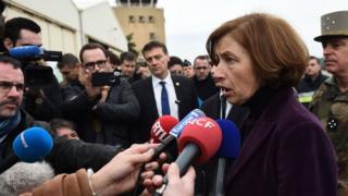 Florence Parly, la ministre française de la défence, s'adressant à la presse après les crashs.