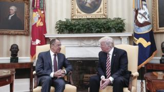 A handout photo made available by the Russian Foreign Ministry shows US President Donald J. Trump (R) speaking with Russian Foreign Minister Sergei Lavrov (L) during their meeting in the White House in Washington, DC, USA, 10 May 2017