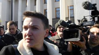 Nadiya Savchenko outside parliament, 22 Mar 18