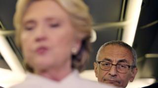 John Podesta aboard 'Hill Force One', the nickname for Clinton's campaign plane