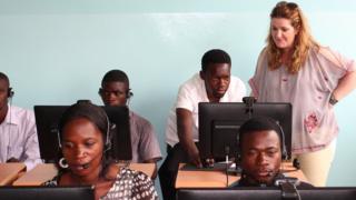 Ciara Duffy with the online students in Zambia