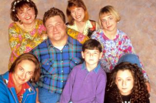 Roseanne cast - Laurie Metcalf, Roseanne Barr, John Goodman, Natalie West, Michael Fishman, Lecy Goranson, Sara Gilbert