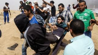 Abanyepalestine mu myiyerekano ku rubibe rwa Isiraheli itariki 20/04/2018