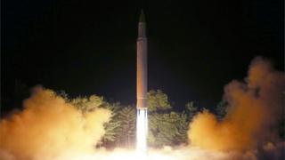 A North Korean missile blasts off