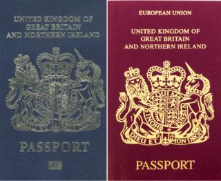 A Blue and Burgundy British passport