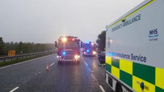 Emergency services from Lockerbie and Annan at the scene of the crash