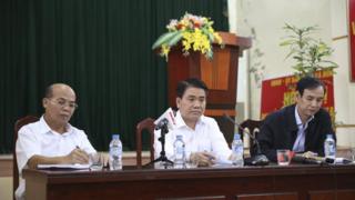 Chủ tịch UBND Thành phố Hà Nội Nguyễn Đức Chung dự cuộc họp với chính quyền và người dân xã Đồng Tâm hôm 22/4