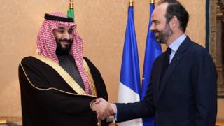 Yerima mai jhiran gado na Saudiyya Mohammed bin Salman ya gana da fira ministan Faransa Edouard Philippe a birnin Paris, 9 Afrilu 2018