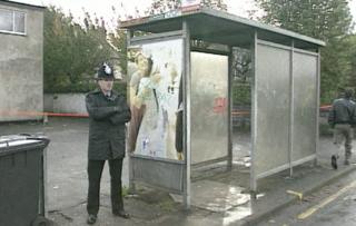 Bus stop where woman was abducted from, shown in October 1992
