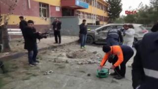 Area where the rocket landed next to school in Turkey