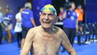 George Corones grinning after his record-setting swim