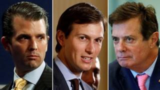 Combination of pictures show Donald Trump's eldest son, Donald Trump Jr, his son-in-law Jared Kushner and his former campaign manager Paul Manafort