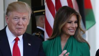 President Donald Trump and his wife first lady Melania Trump at the West Wing of the White House, on April 5, 2017 in Washington, DC.