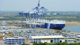 A general view of Sri Lanka's deep sea port facilities at Hambantota on February 10, 2015