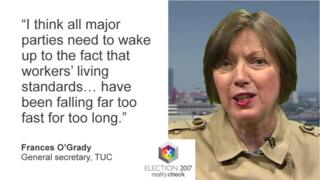 Frances O'Grady saying: "I think all major parties need to wake up to the fact that workers' living standards… have been falling far too fast for too long."