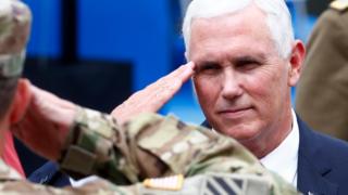 US Vice-President Pence salutes soldiers as he visits Nato's Enhanced Forward Presence mission and Estonian troops in Tallinn
