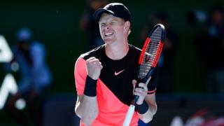 Kyle celebrating on court at the Australian Open