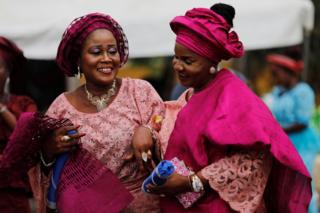 Women wearing traditional attires attend a traditional wedding at Ikeja marriage registry in Lagos, Nigeria, May 5, 2018