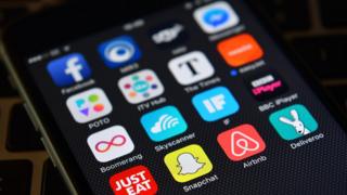 Apps displayed on a mobile phone