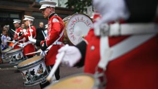 Drummers in a loyalist marching band
